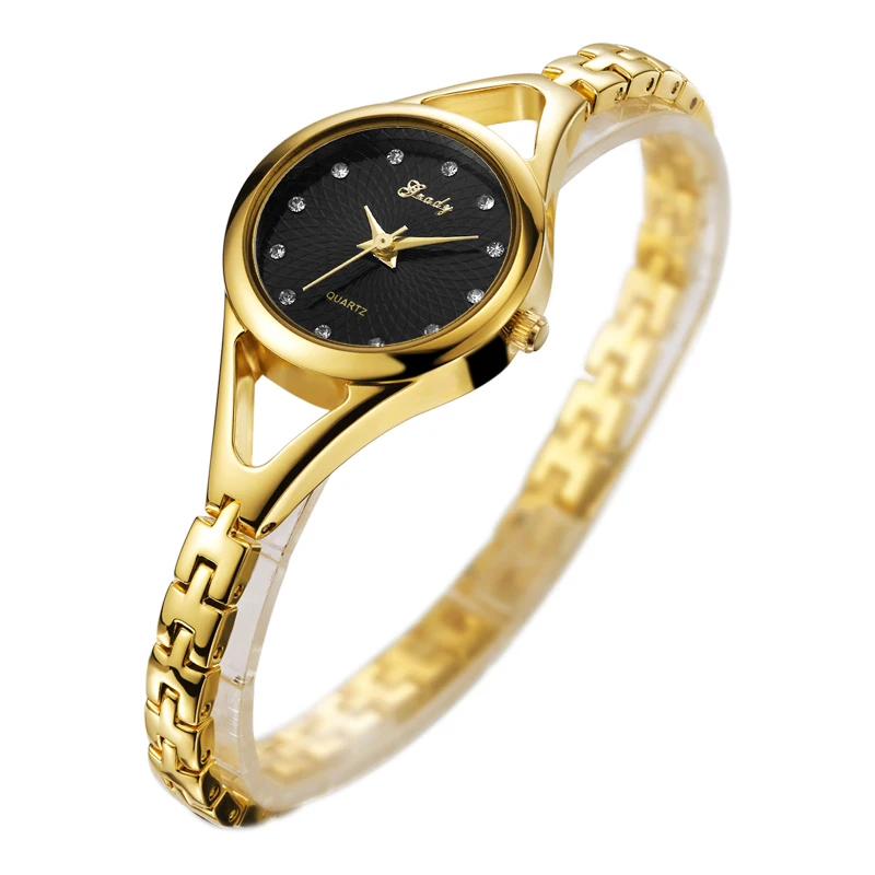 

Luxury Waterproof Gold Slim Strap Brass Bracelet Quartz Wrist Watch for Girl Women