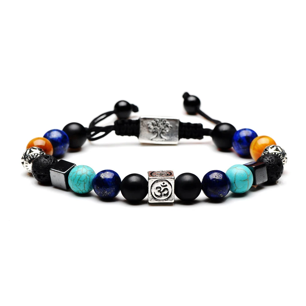 

Amazon 8mm Natural Stone Square Life Tree Mix and Match Fashion Woven Bracelet
