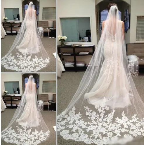 

Custom Design Bridal Long Lace Wed Person Veil WF889, White