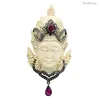 Pave Diamond Ruby Gemstone Carving Religious Bone Carved Buddha Pendant