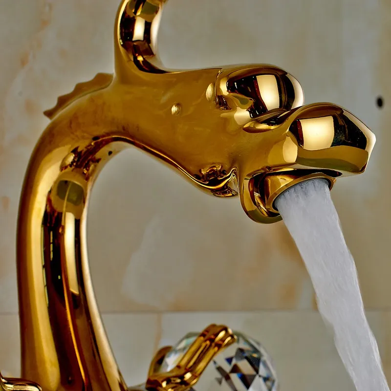 地板安装龙形状金色双把手浴室浴缸水龙头浴缸龙头水龙头