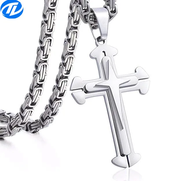 5mm Men Chain Black Silver Byzantine Stainless Steel Cross Pendant Necklace Gift