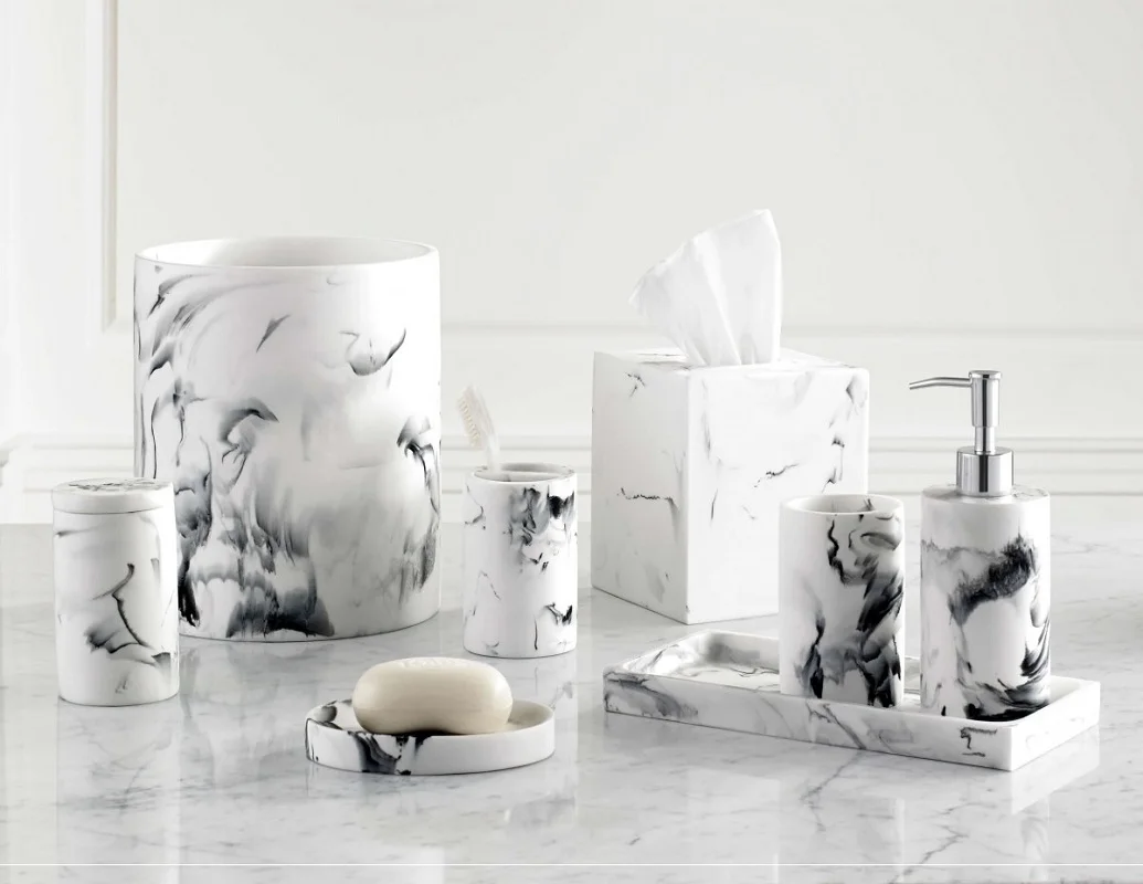 Modern White 5star Hotel Resin Faux Marble Bathroom Accessories Set