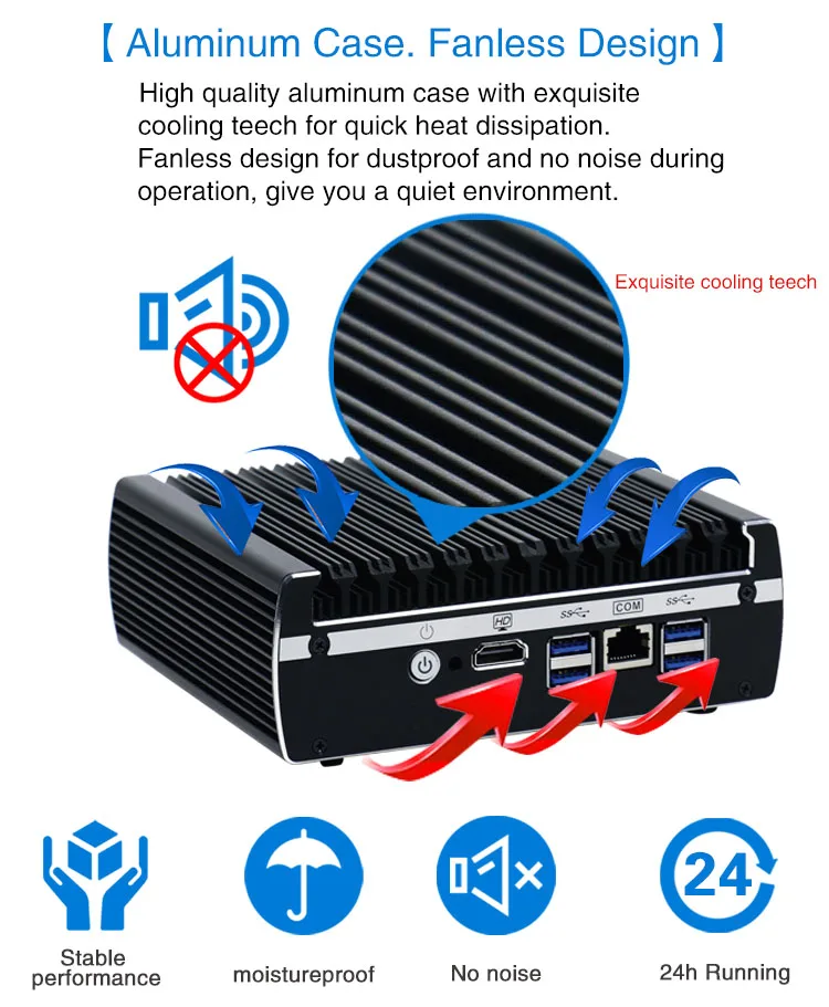 Yanling 6 Gigabit NIC Mini PC Intel Kaby Lake i3 7100u Dual core AES-NI PFSense Sophos Firewall Router