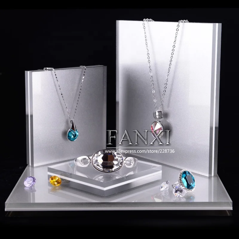 

FANXI factory wholesale custom logo acrylic jewelry earing stand bracelet bangle pendant necklace jewellery display, White or silver or customized color for acrylic floor display stand