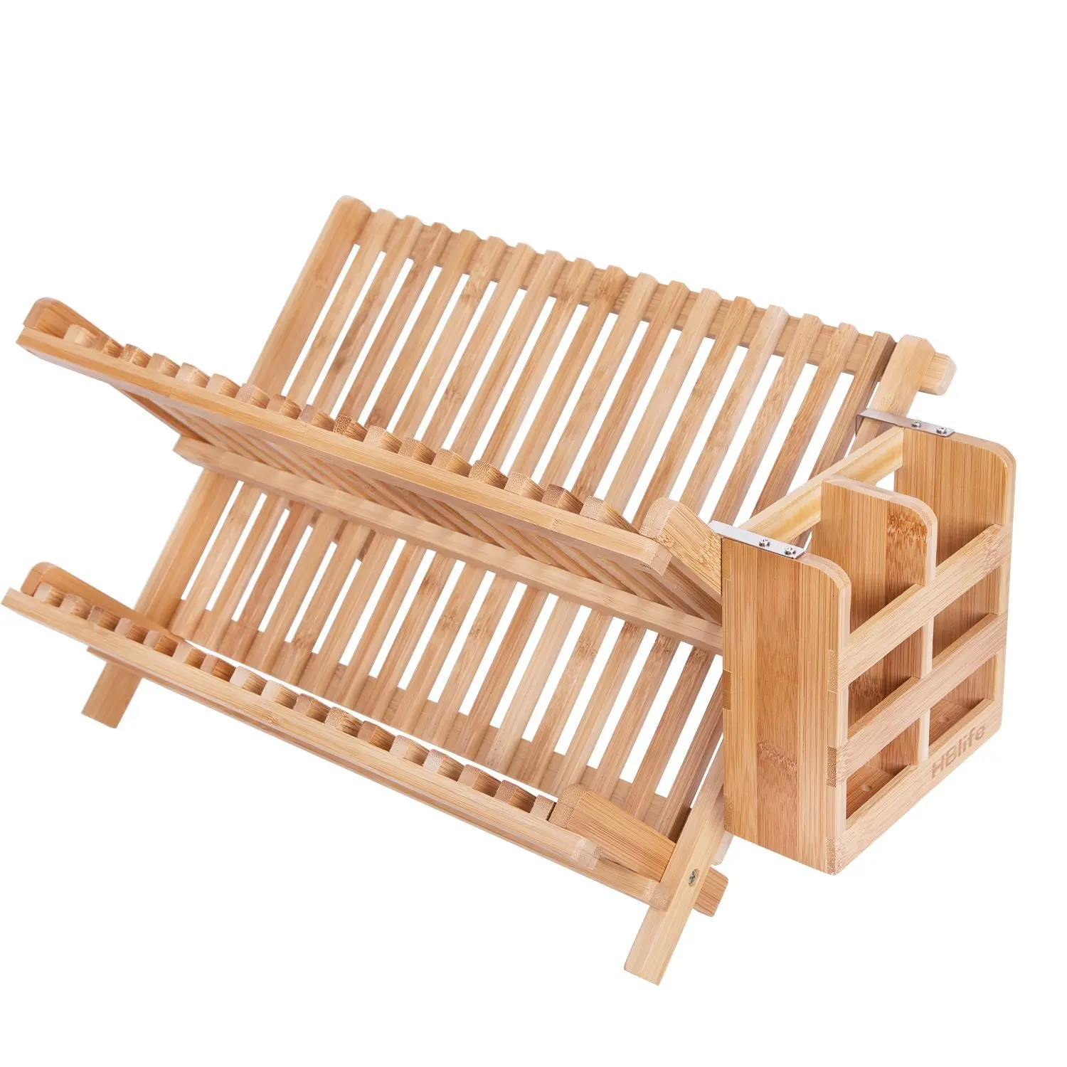 

High Quality Easy Cleaning Thorough Draining Bamboo Double Collapsible Dish Drying Rack, Natural color/as picture show