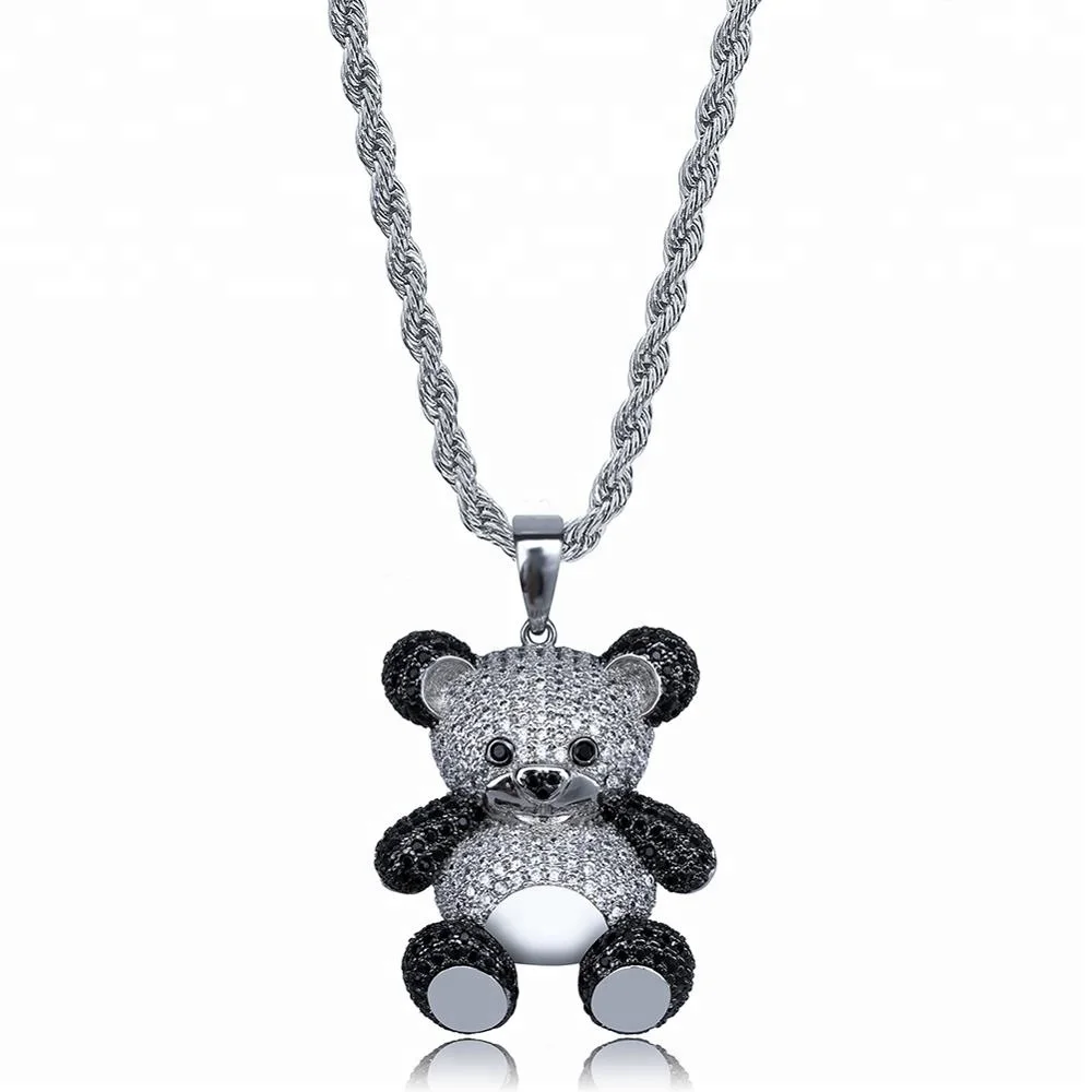 

Explosive Cute Cartoon Bear Pendant Set With Colored Zircon Unisex Hip Hop Jewelry Pendant Necklace, Rose gold/silver