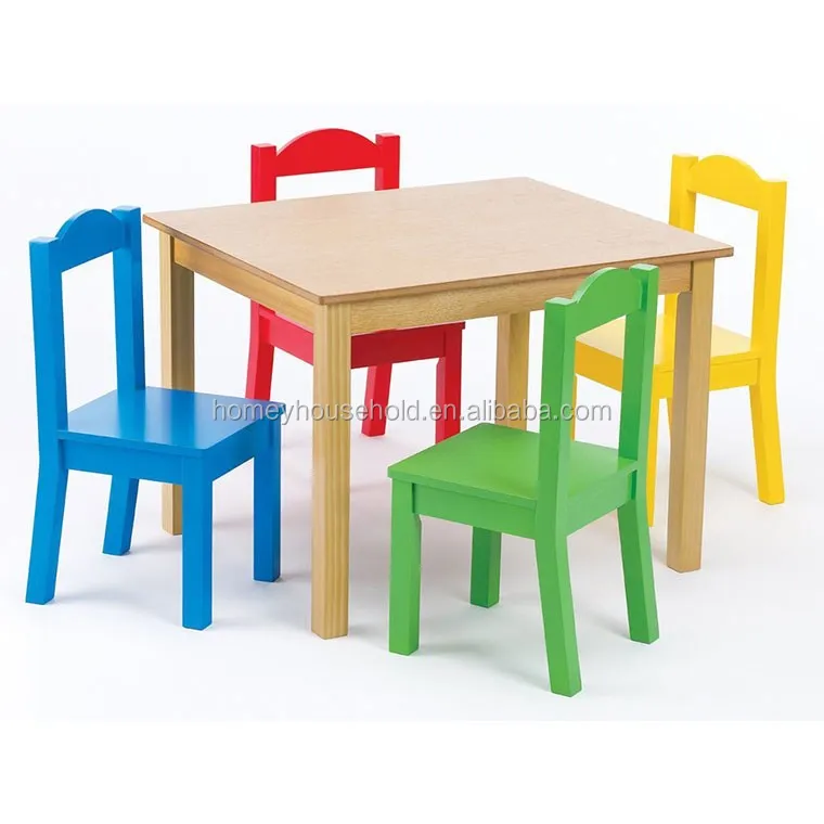 Wooden Design Study Table And Colorful Chairs Children Set Buy