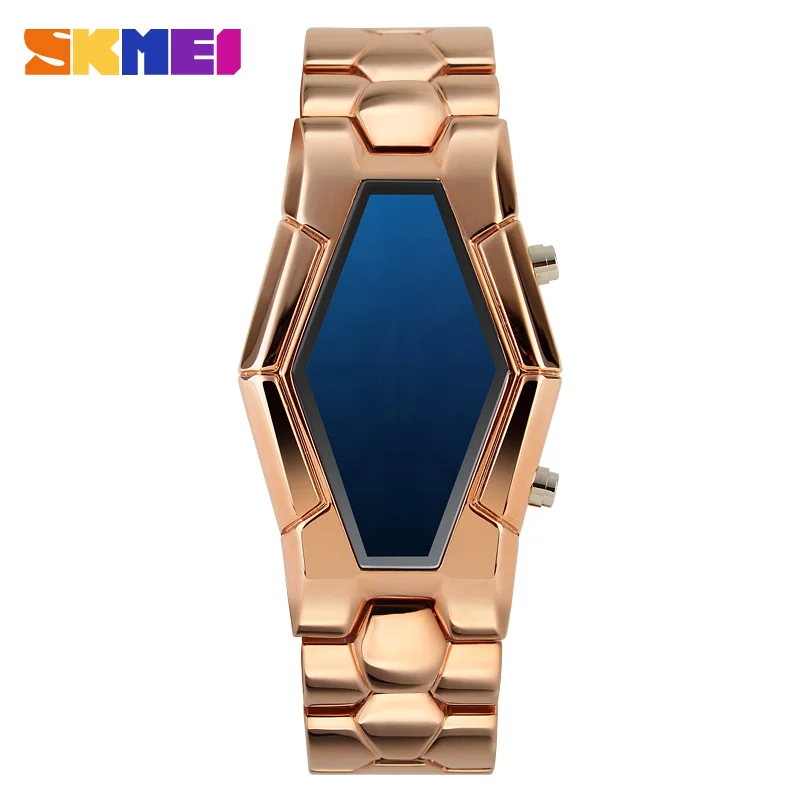 

Skmei 1082 men rectangle smart luxury gold stainless steel LED watch, 5-color