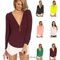 

2017 NEW Fashion Sexy Europe and the United States zipper Summer Chiffon Blouse For Women Tops Ladies Blouses