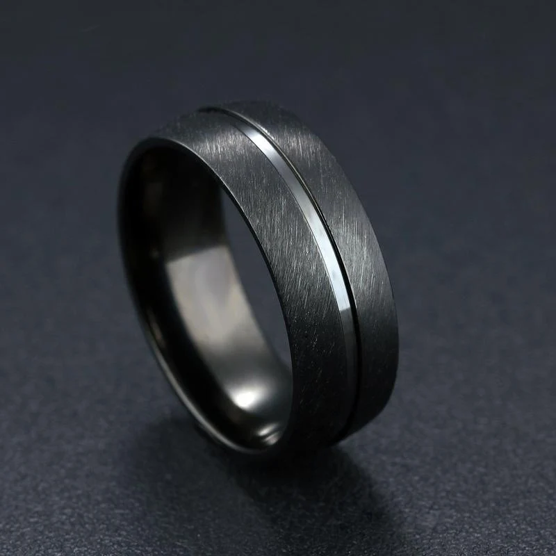 

Engagement Basic Matte Finish Beveled Polished Edge Comfort Stainless Steel Wedding Black Ring Rings Designer Men Jewelry