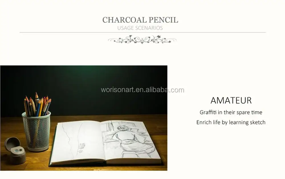 12pcs Art Supplies Paper Roll Charcoal Pencil Sketch Pencil Set Black