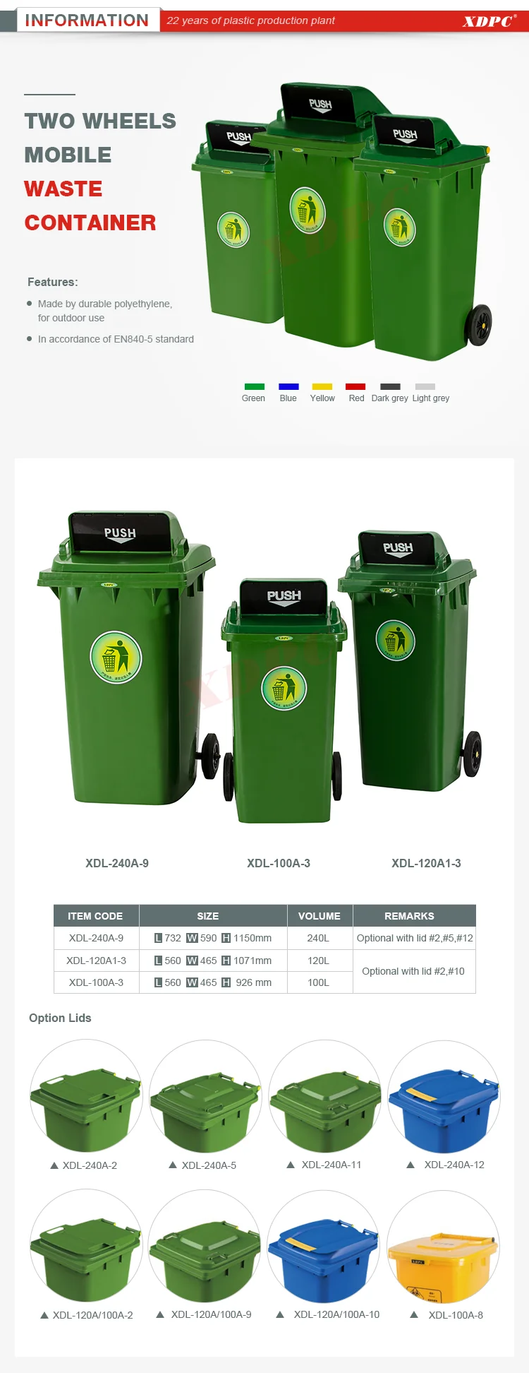 Xdpc 240l Outdoor Plastic Wheeled Rubbish Garbage Waste Trolley Bins ...