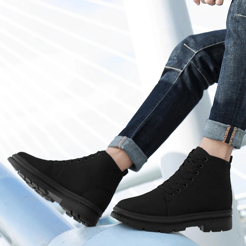 
Factory Height Increasing Black Waterproof Keep Warm Canvas High Neck Shoes For Men 