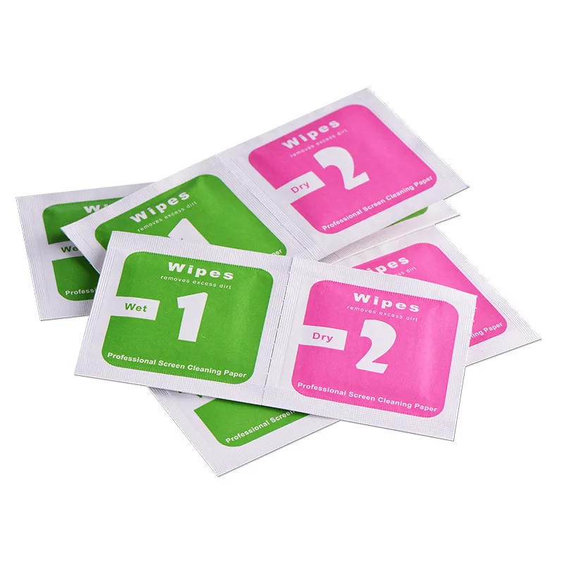 100sets lot Dry Wet Wipes For Tempered Glass Screen Protectors Accessories Alcohol Pad Mobile Screen Cleaning