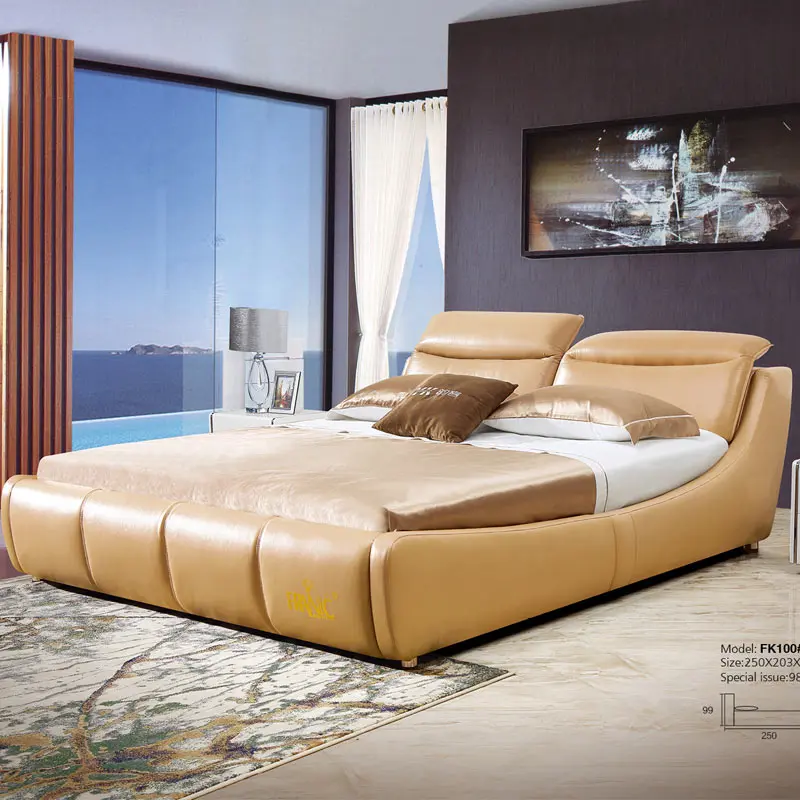 Simple lifestyle sky blue model furniture bedroom leather beds
