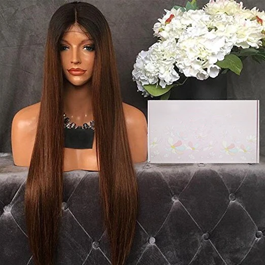 

Long Straight Black to Brown Middle Part Human Hair Lace Front Wig for Black Woman