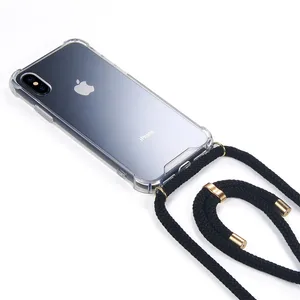 Smartphone Necklace Cross body TPU Clear Transparent Phone Case with Strap Band for Huawei P30 Pro for Iphone 11