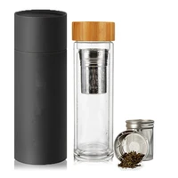 

Bamboo Tea Tumbler Glass Water Bottle With Infuser 14OZ