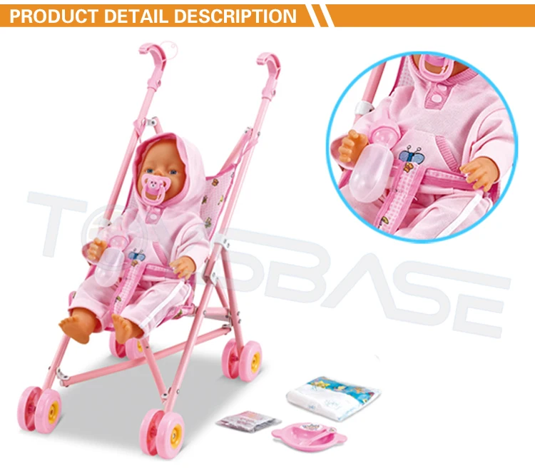16 Inch Lifelike Real Dolls Silicone Reborn Toy Trolley Baby Stroller