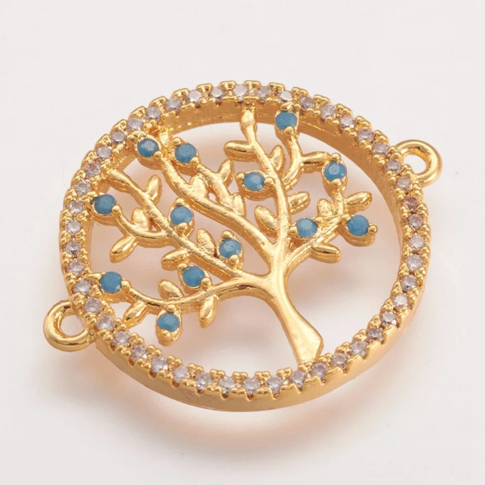 

Pandahall Gold Brass Micro Pave Flat Round Cubic Zircon Links with Tree of Life