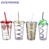 16 oz Promotion juicer double wall insert paper custom printed coffee 16oz reusable printing clear custom plastic cup with straw