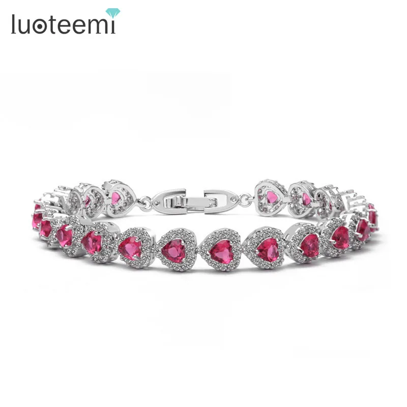 

LUOTEEMI Wholesale 4Colors Fashion Rhodium Heart Shape Cubic Zircon Stone Female Wedding Party Noble Jewelry Charm Bracelets