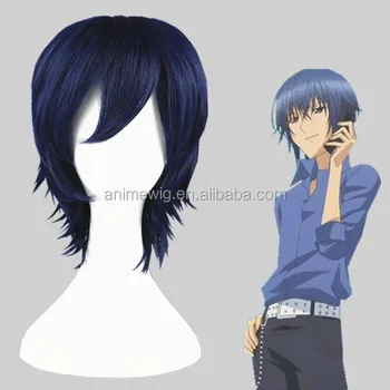 short dark blue cosplay wig