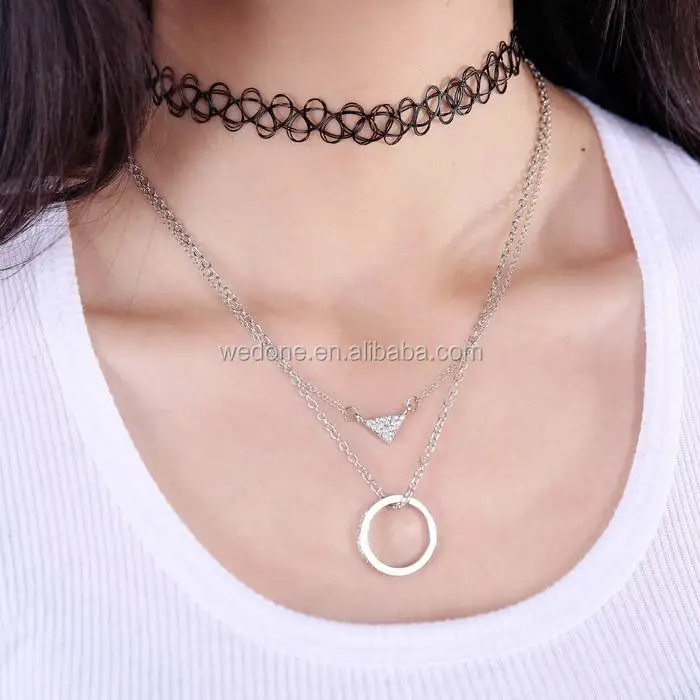

wholesale Vintage hippy stretch tattoo choker necklace wire Elastic lines Punk Grunge Statement Necklaces Jewelry for women, Black