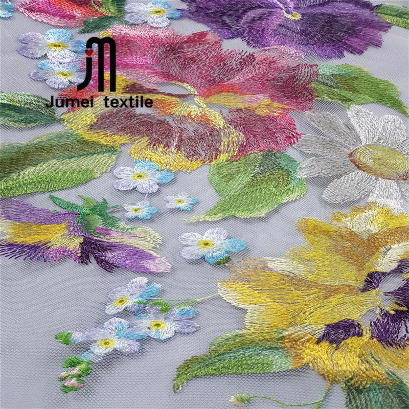 floral embroidered mesh fabric