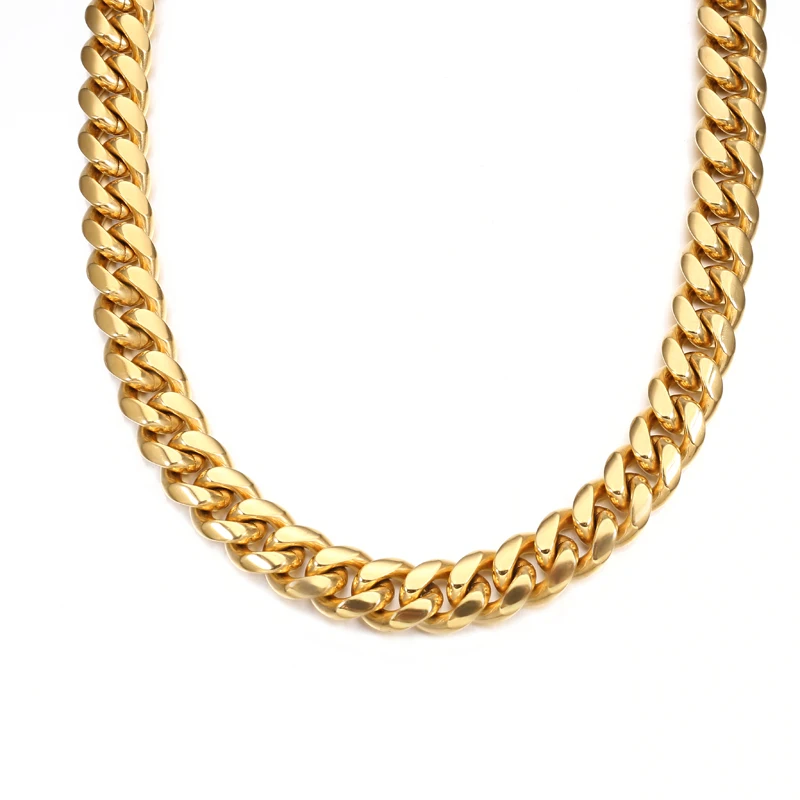

18K Gold Plated Stainless Steel Chains Men's CZ Jewelry Long Necklace, Gold;steel