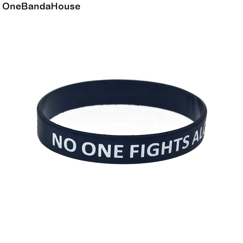 

50pcs No One Fights Alone Silicone Wristband Cancer Awareness Motivational Bracelet, Black