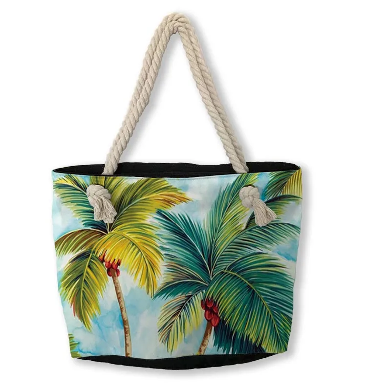 Promotional Summer Printed Canvas Rope Handle Beach Bag Custom Rope
