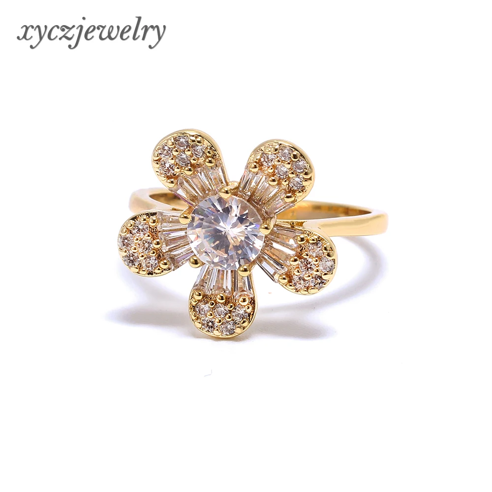 

Wholesale flower rings gold plated cz jewelry women rings