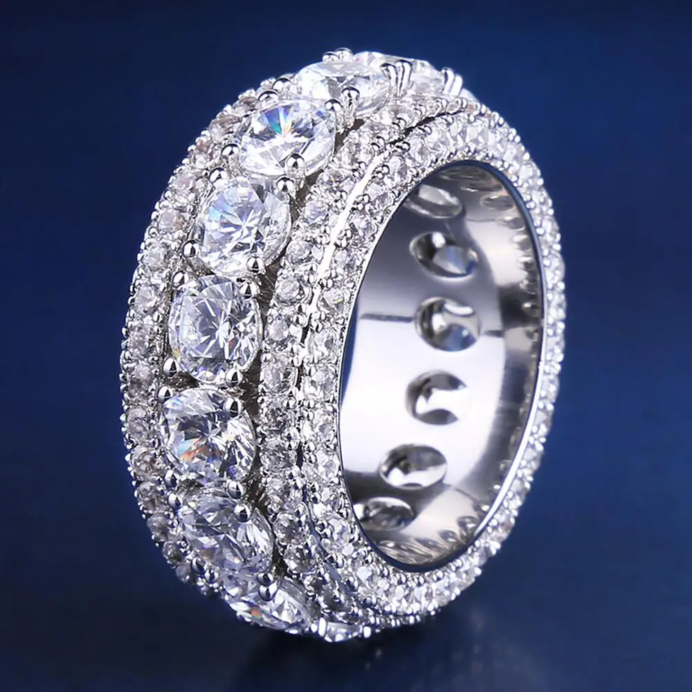 

KRKC&CO Hip Hop jewelry White Gold Diamond Cubic Zircon Ice Out Mens Hip Hop Ring for Men