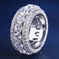 

KRKC&CO Size 8 White Gold Ice Out Ring Rotating Ring Urban Jewelry for amazon/ebay/wish online store Wholesale Agent in Stock