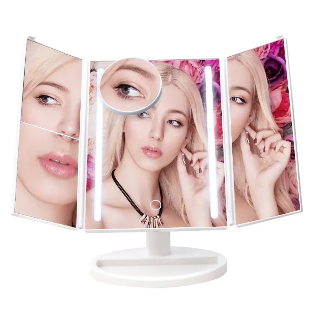 Lighted Makeup Mirror Trifold Led Strip Vanity Mirror Magnification 3x
