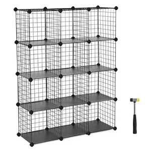 Image of Metal Wire Storage Cube 3-tier 12-cube Closet Cabinet and Modular Shelving Grids Metal Mesh Wire Storage Rack