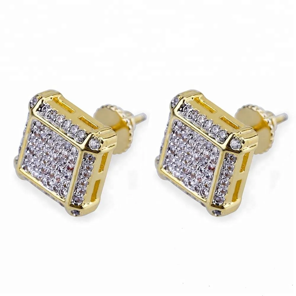 

Hip Hop Earrings Manufacturers Hot Sale 2020 Fashion Zircon 9*9mm Bling Square Gold Men Earring