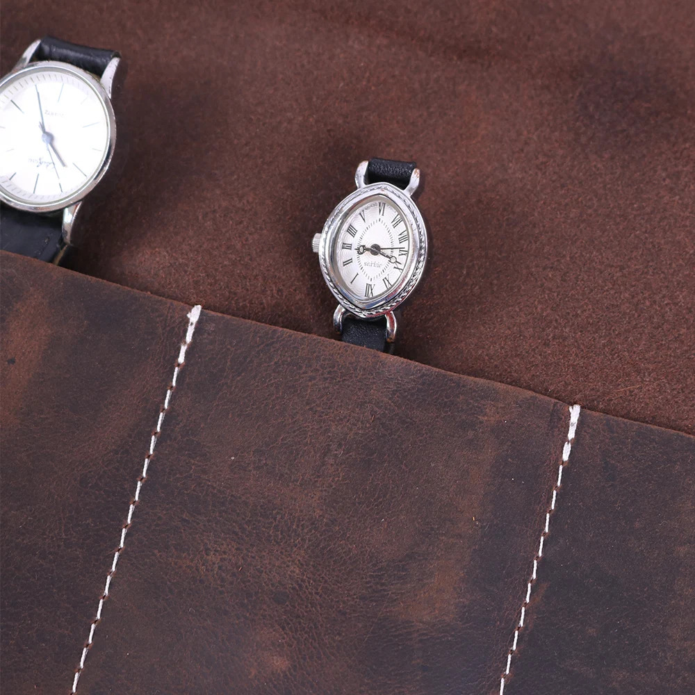 
Custom Made Leather Watch Roll Bag With 3 Slots 