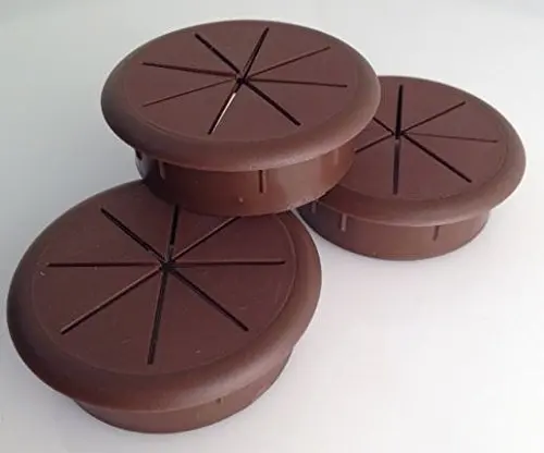 2.375" Round Flexible desk Grommet, Plastic, 3-Pack (Brown)