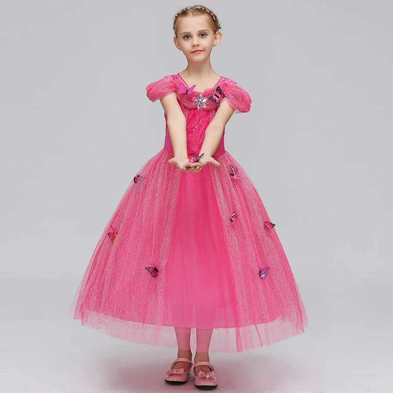 

Wholesale high quality party frocks online kids fashion show butterfly appliqued dresses cosplay clothing for kids BXHD03, Blue