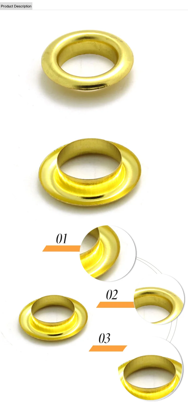 High quality bag accessories oval round shoe eyelet grommet stainless steel custom metal brass curtain eyelet ring for garments