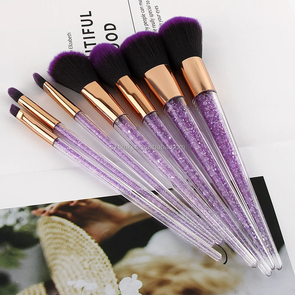 High Quality Dense Hair 7pcs Purple Hair Makeup Brushes Set Unique ...