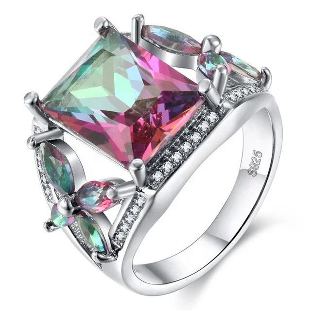 

Big Stone Promotion Wholesale Fashion Mystic White CZ Silver Color Ring Size 6-10 For Women Party Jewelry Gift