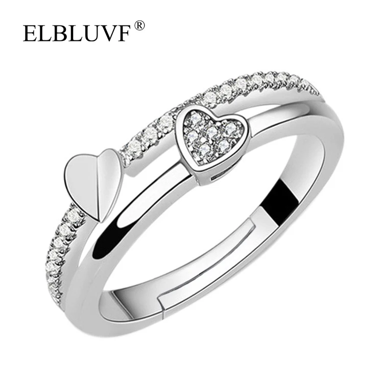 

ELBLUVF Copper Alloy Zircon Jewelry 925 Silver Plated Double Heart Ring Wholesale