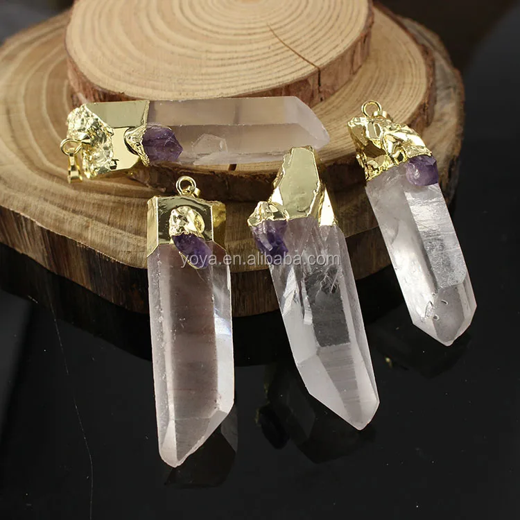 

JF6648 Newest Style Clear quartz crystal chakra spike bullet pendant with amethyst