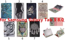 For Samsung Galaxy Tab 3 8.0 T310 Painted PU Flip Leather Case Cover Cute Owl Tiger Tablet Stand Case Wallet With Card Holder