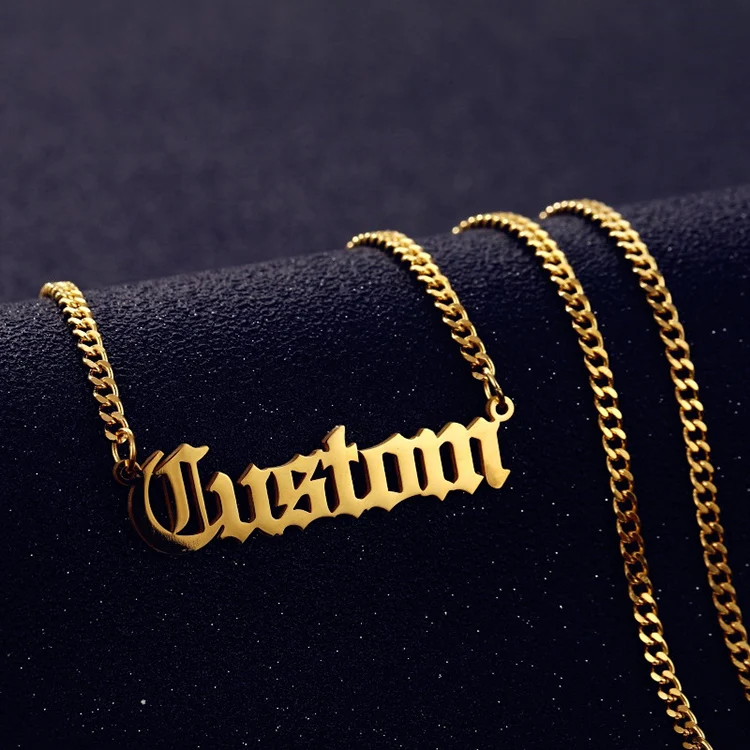 Gold Plated Jewelry Personalized Name Necklace Old English Custom