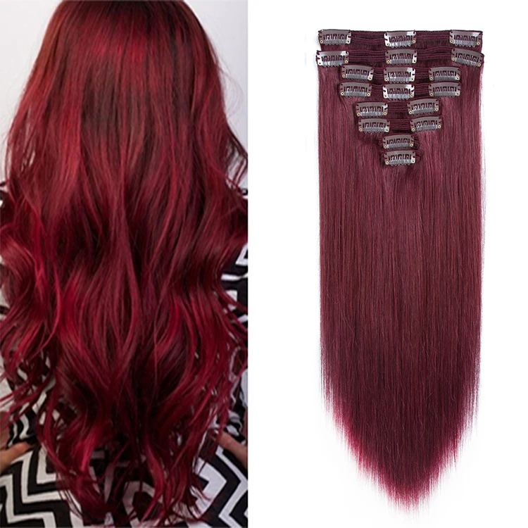 Vino rojo pelo color 300 gramos clip en extensiones de cabello 100% ...